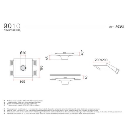 Belfiore 8935L Lampada da Incasso a Soffitto